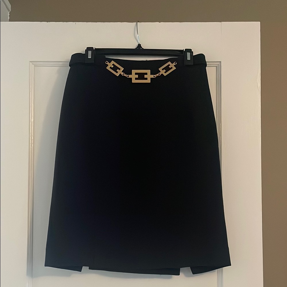Milly Gold and Blue A-line Knee-length Skirt with Asymmetrical Slit for Work